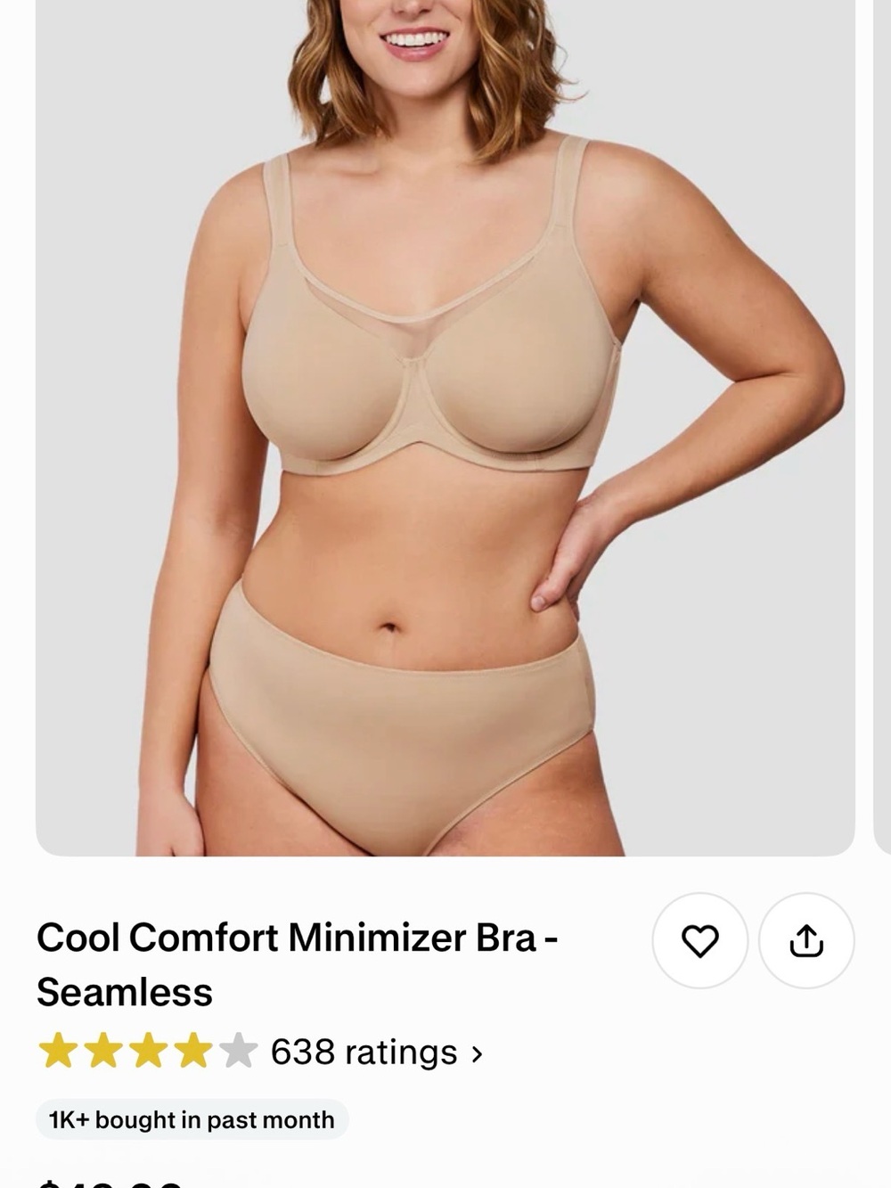 NWT Hilaine Cool Comfort Minimizer bra size 38F beige